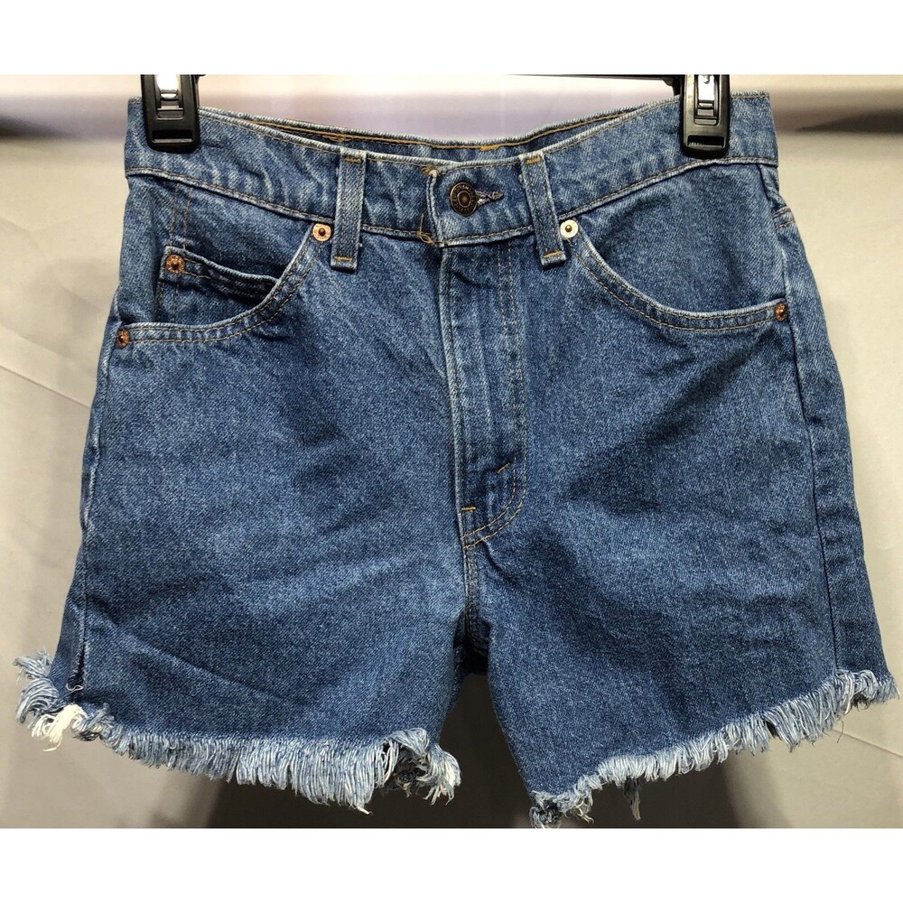 Levi's Cut Off Jean Shorts Frayed Mid Rise Denim 28"W Y2K 5 Pocket Button Zip